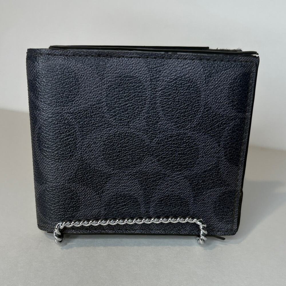 Coach Signature Compact Wallet in Charcoal Black